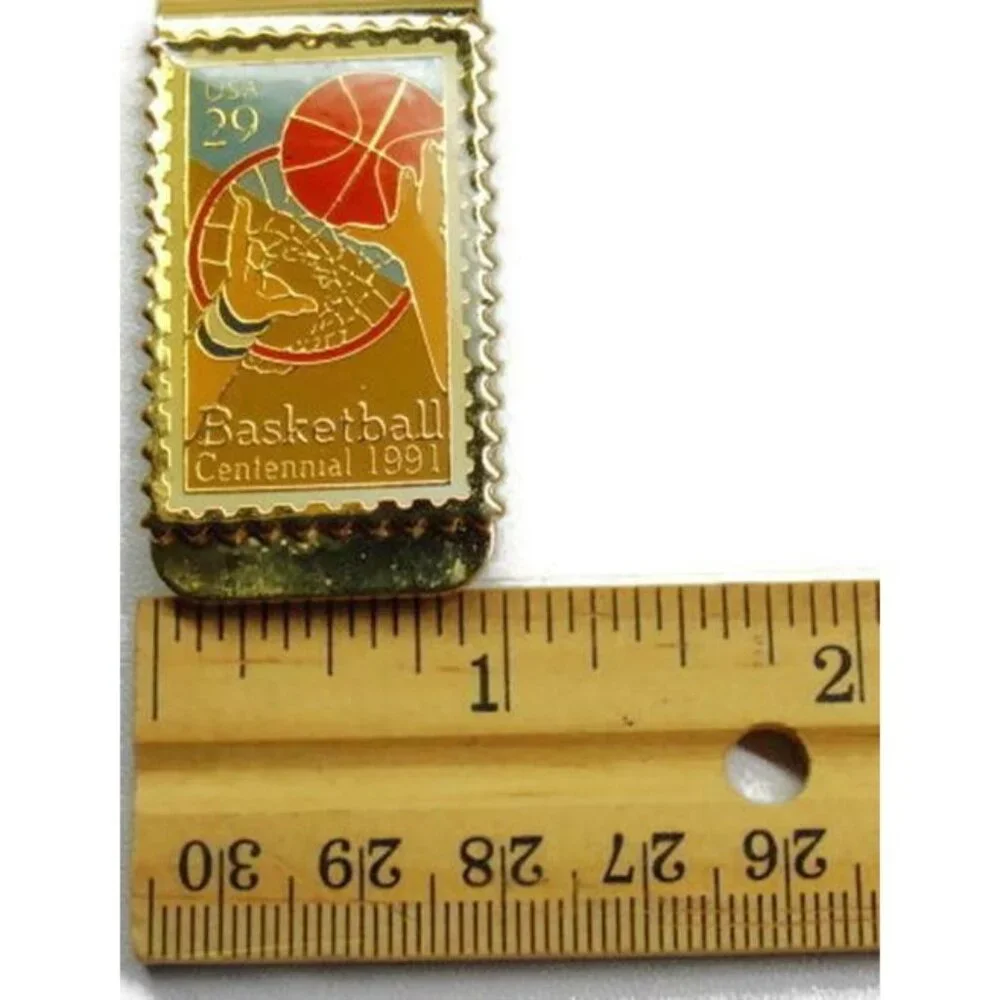 Basketball Centennal 1991 Stamp USA 29 Golden Cash Holder Wallet Vtg Money Clip